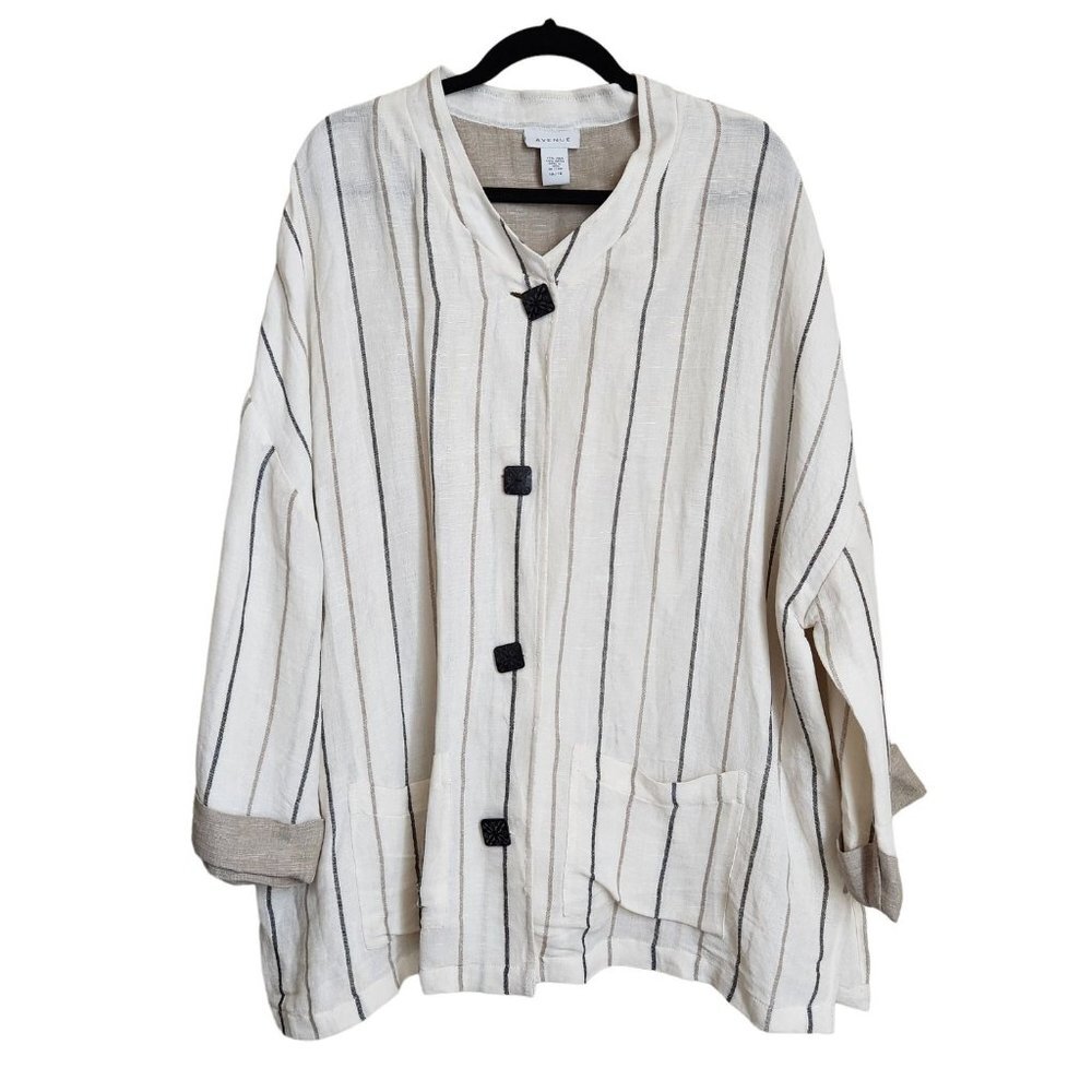 Lagenlook  Jacket Linen‎ Stripe Knit Top Avenue Minimalist Button Beige Earth 16